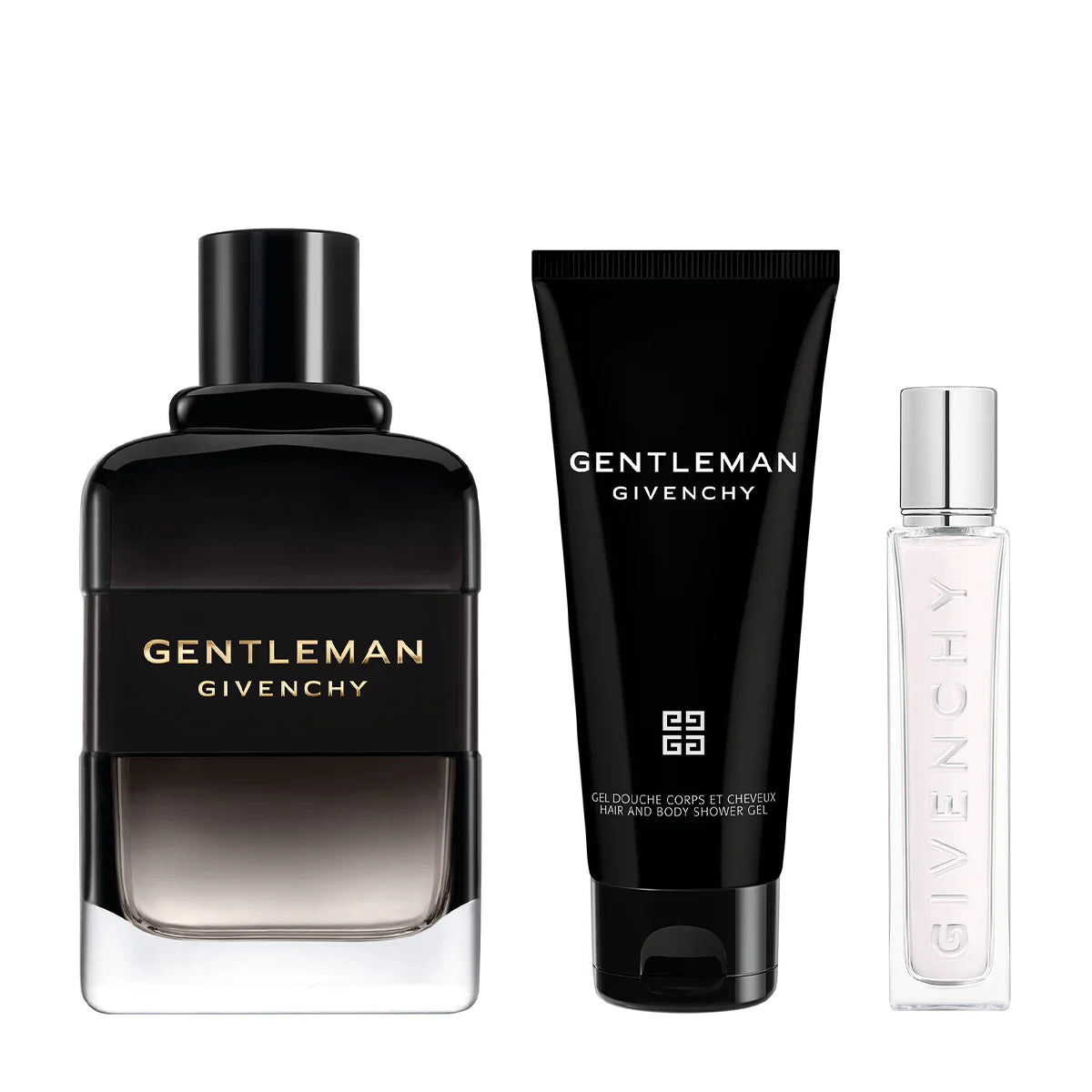 Givenchy Gentleman Eau de Parfum Boisée gift set with 100ml and 12.5ml bottles and 75ml shower gel