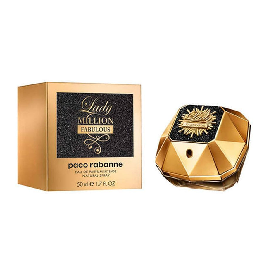 Paco Rabanne Lady Million Fabulous perfume bottle and packaging on a white background