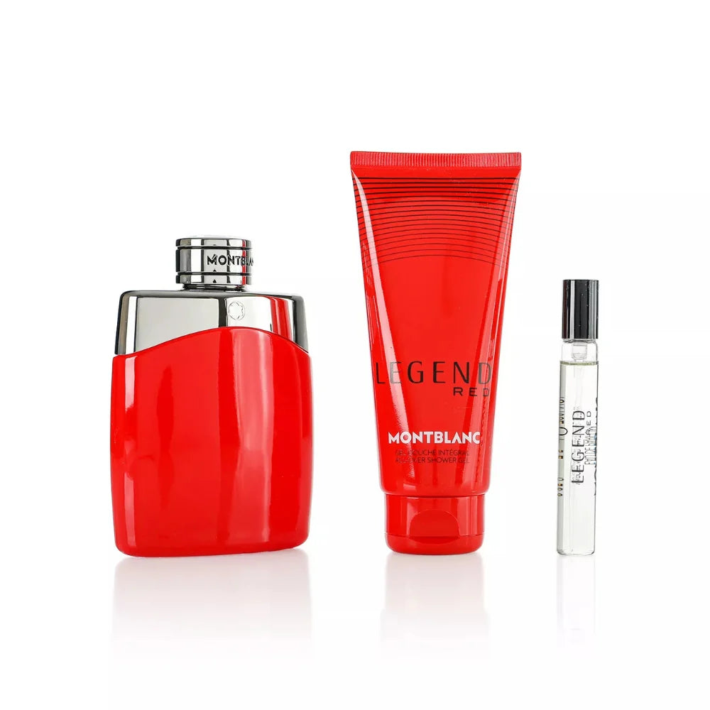 Montblanc Legend Red perfume set contents on a white background
