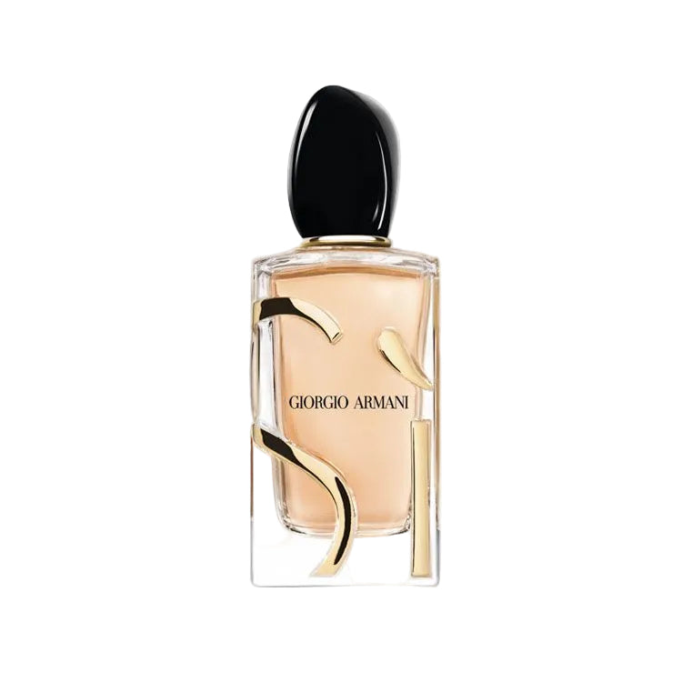 Giorgio Armani Sì Eau de Parfum 100ml in a blush-toned rectangular glass bottle with gold Sì lettering and sleek black cap