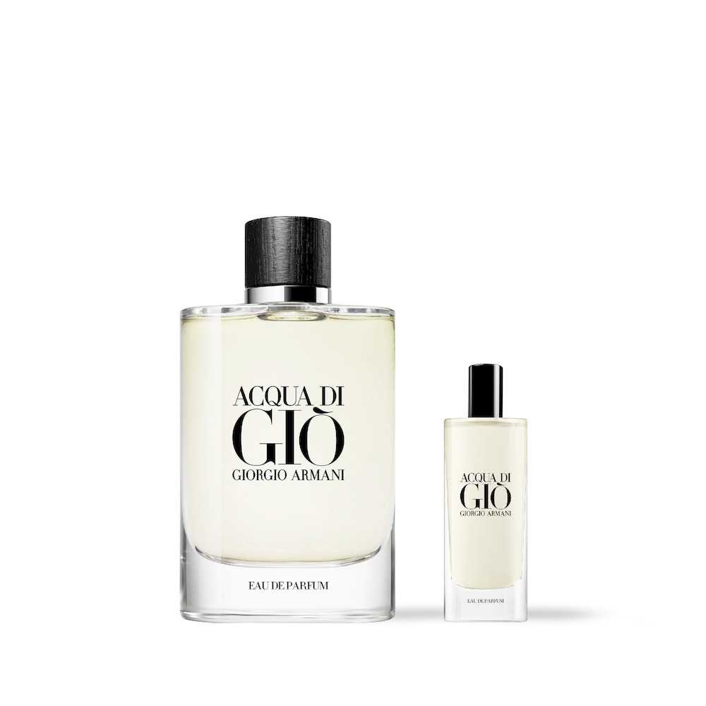 Giorgio Armani Acqua di Giò Eau de Parfum set with 125ml and 15ml refillable bottles in the signature clear glass bottle