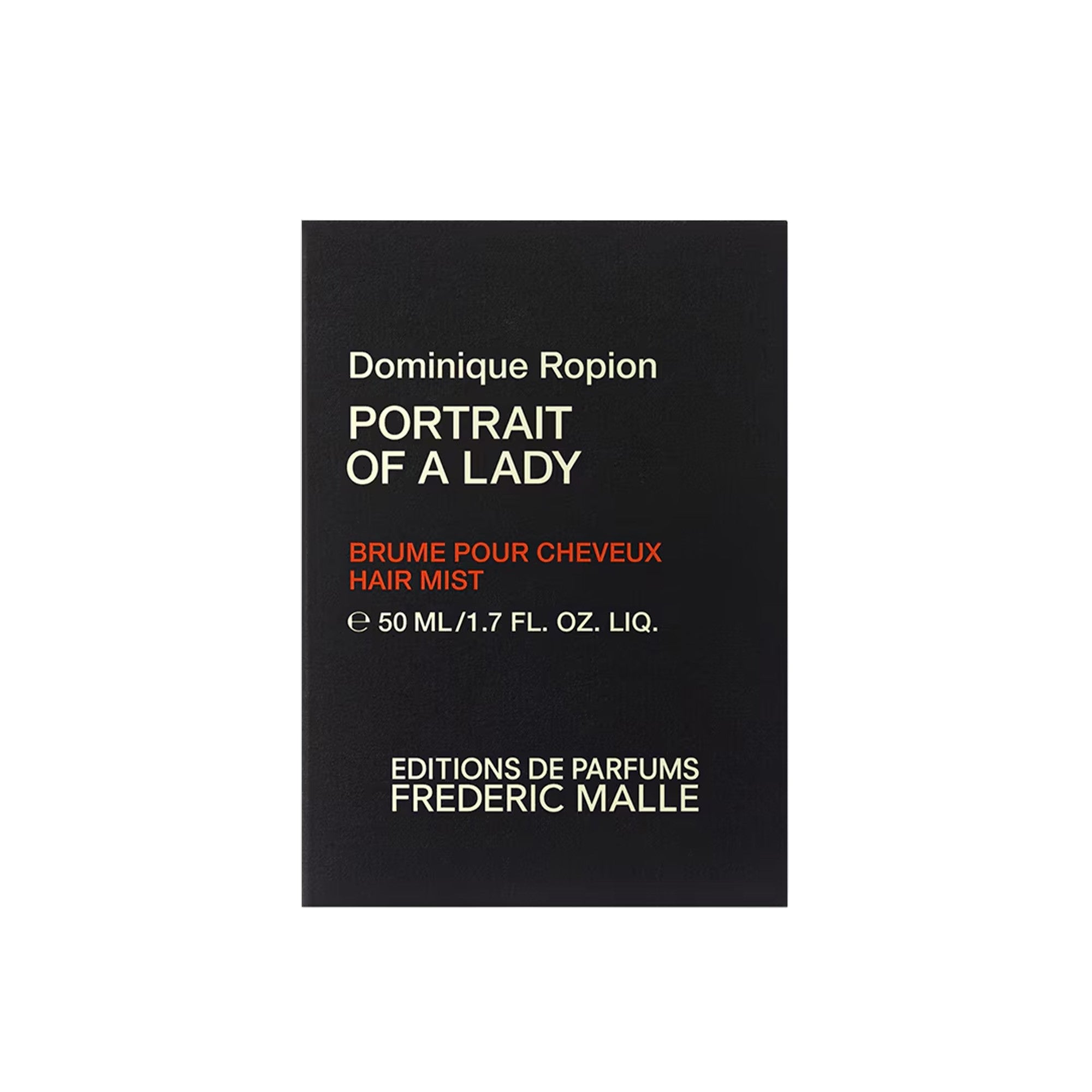 Packaging of Portrait of a Lady hair mist by Frederic Malle on a white background