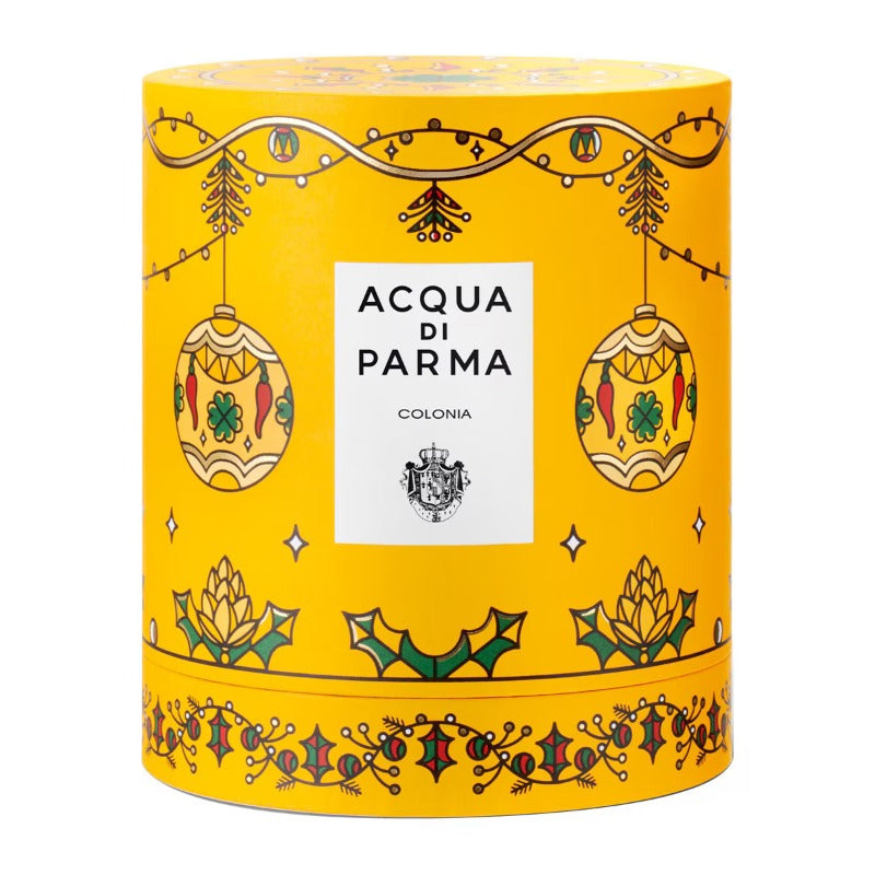 Yellow cylindrical 'Acqua di Parma Colonia Gift Set' packaging