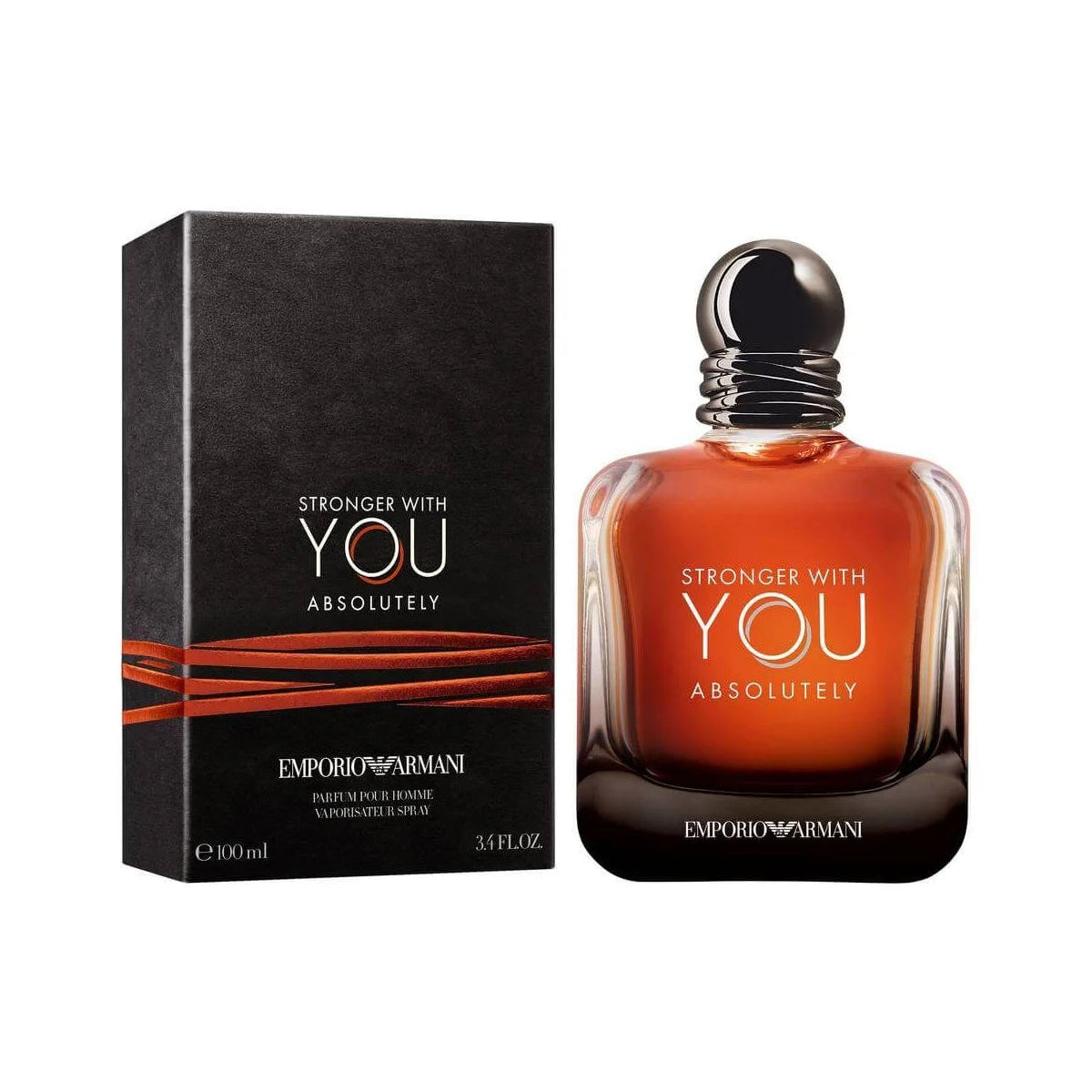 Emporio Armani Stronger With You Absolutely Parfum 100ml in the signature deep amber gradient glass bottle with Emporio Armani eagle logo