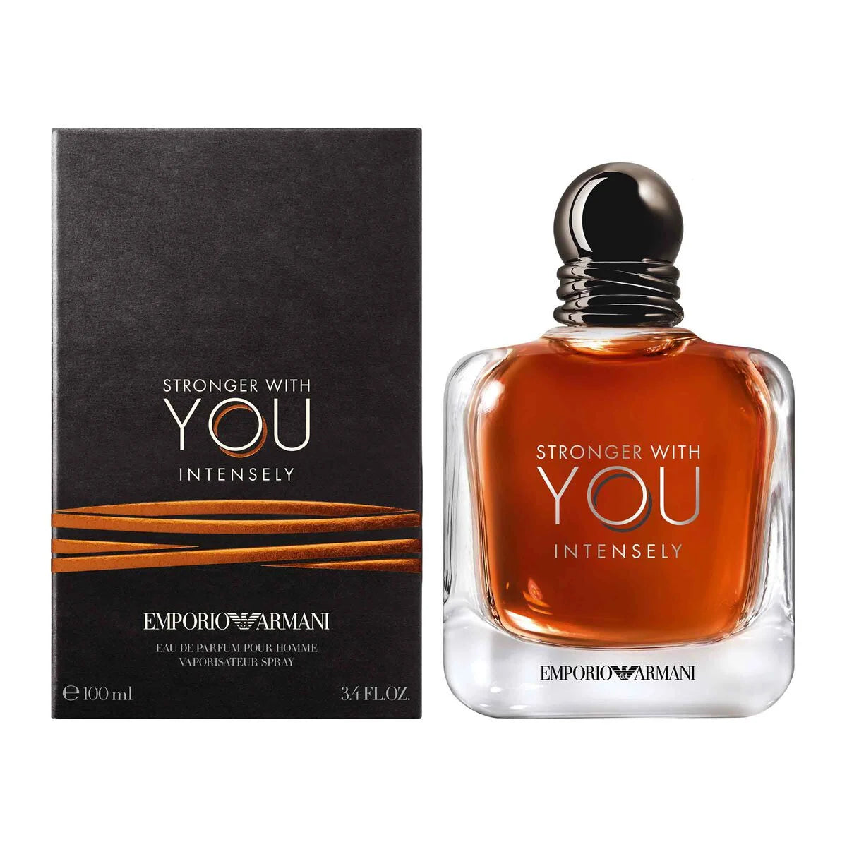 Emporio Armani Stronger With You Intensely Eau de Parfum 100ml in the signature glass bottle with Emporio Armani eagle logo