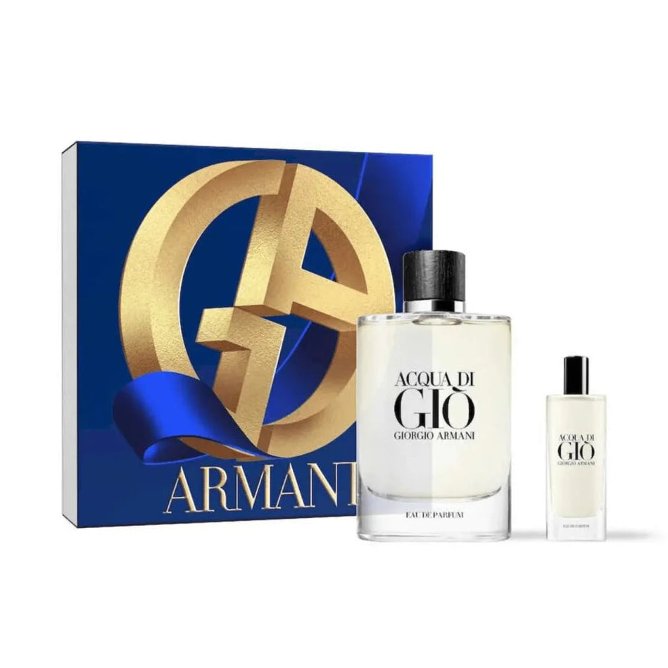 Giorgio Armani Acqua di Giò Eau de Parfum set with 125ml and 15ml refillable bottles in the signature clear glass bottle