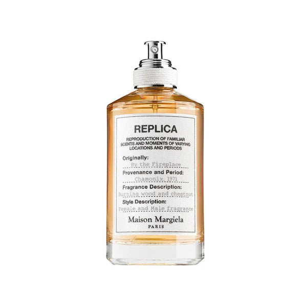 Maison Margiela Replica By The Fireplace Eau de Toilette 100ml in the signature white apothecary-style bottle with typewriter-font label