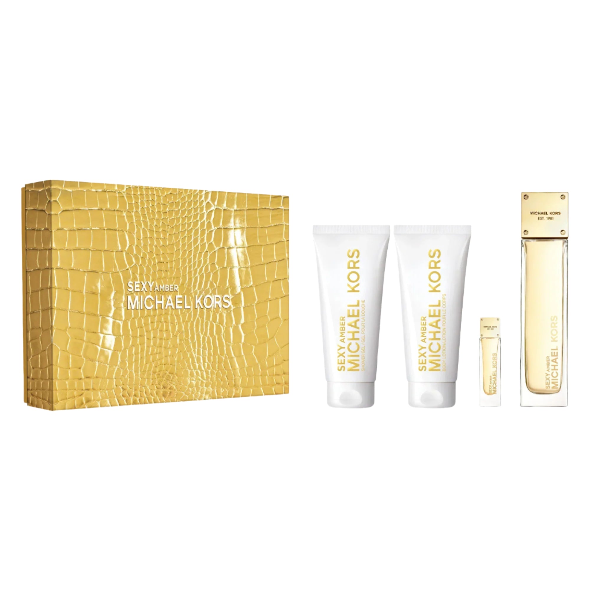 Michael Kors Sexy Amber Eau De Parfum 100ml 4ml Body Lotion 100ml Shower Gel 100ml luxury fragrance and body care set