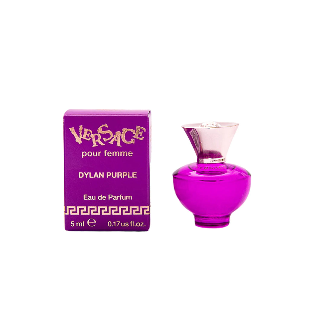 Versace Dylan Purple perfume bottle and packaging on a white background