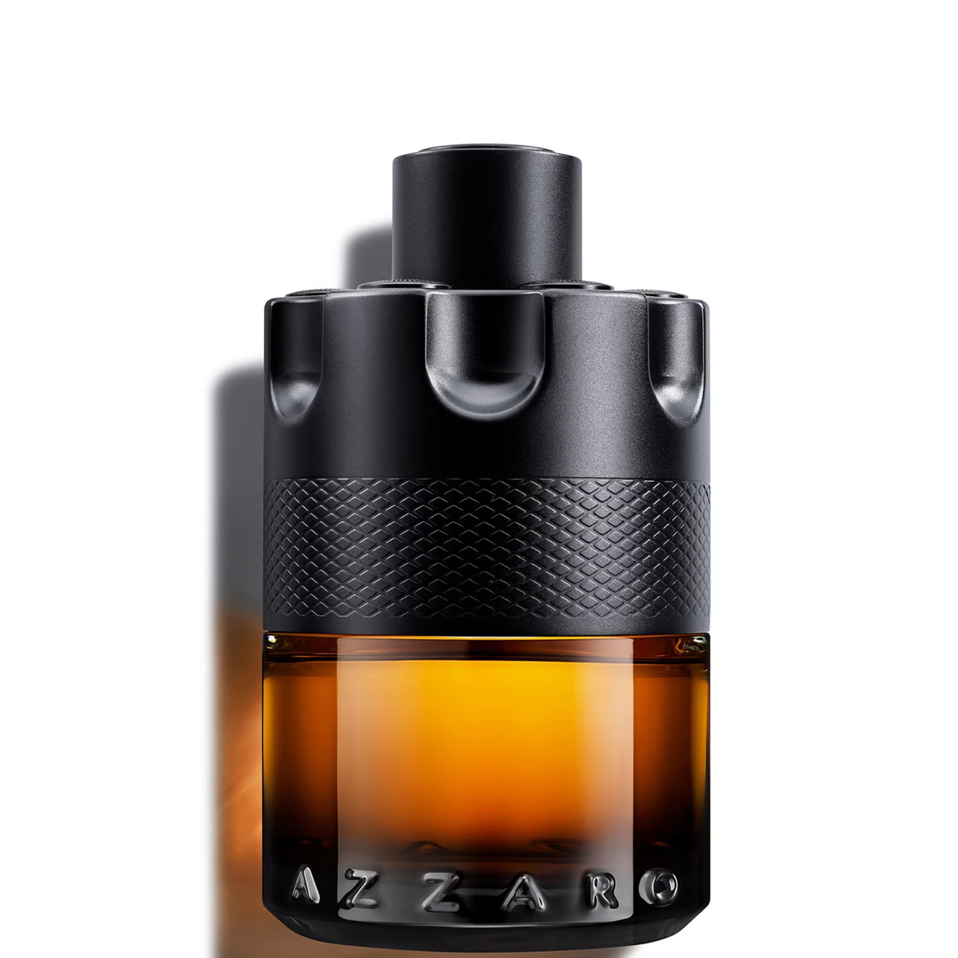 Azzaro The Most Wanted Parfum 100ml bottle in signature black barrel-shaped glass