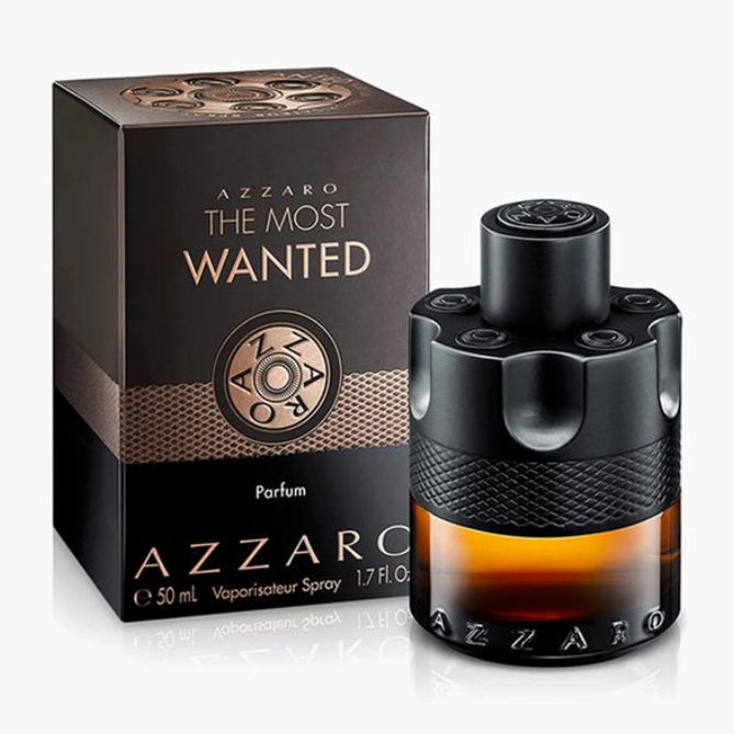 Azzaro The Most Wanted Parfum 100ml bottle in signature black barrel-shaped glass