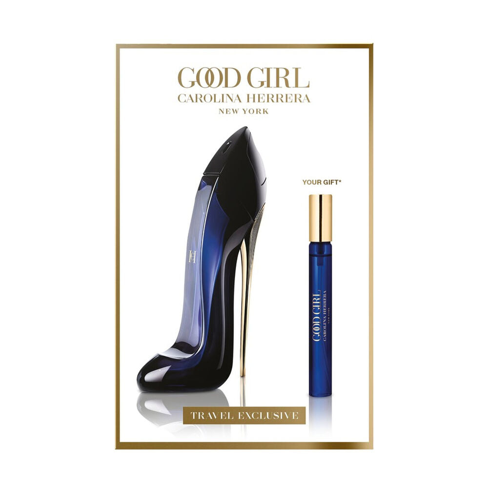 Carolina Herrera Good Girl Eau de Parfum travel exclusive set with 80ml and 10ml in the iconic midnight blue bottle with gold Carolina Herrera branding