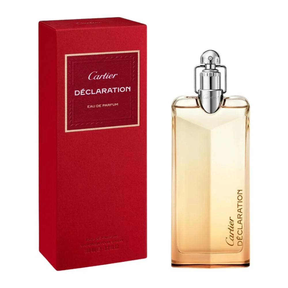 Cartier Declaration perfume bottle and red box on a white background