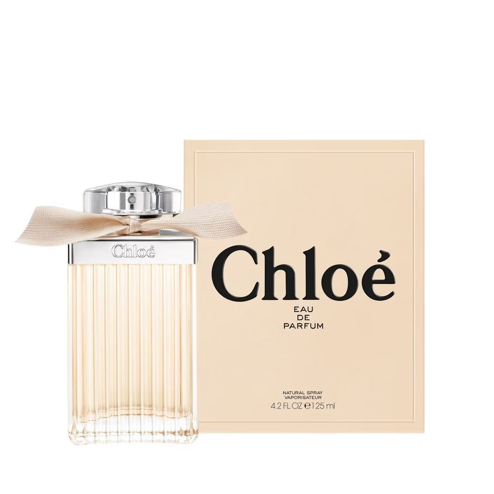 Chloé Eau de Parfum 125ml bottle in soft dusty pink glass with signature rounded silhouette