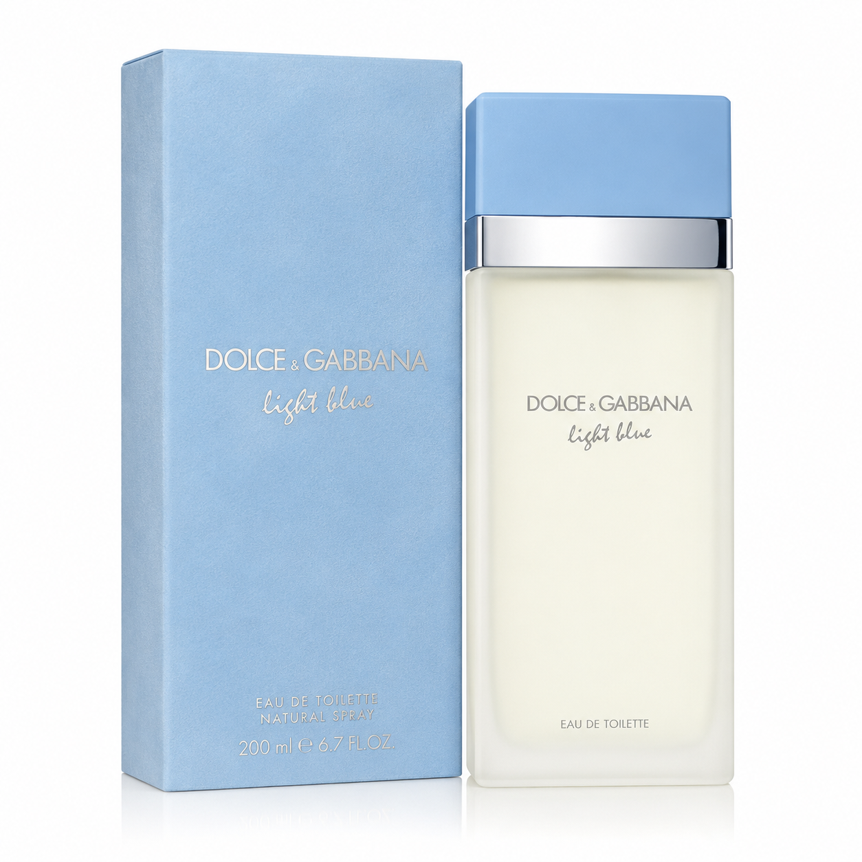 Dolce & Gabbana Light Blue Eau de Toilette 200ml bottle with sculpted carafe-shaped glass design