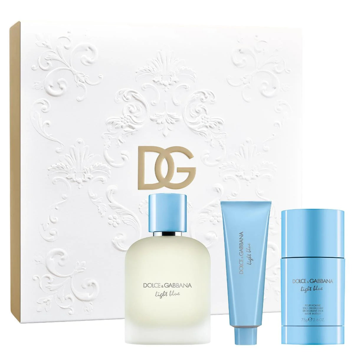 Dolce & Gabbana Light Blue Pour Homme Eau de Toilette 100ml with 50ml shower gel and 75g deodorant gift set