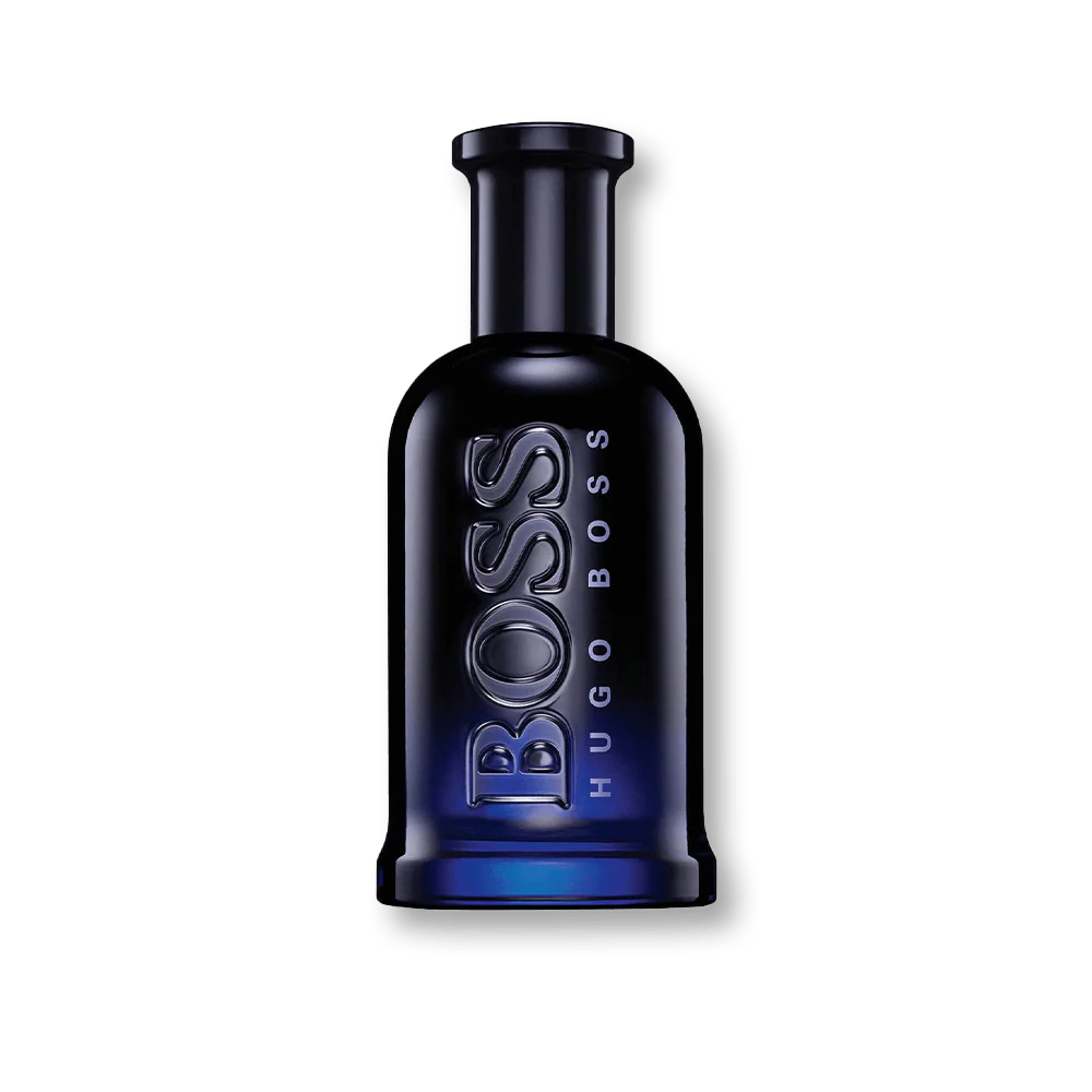 Hugo Boss Bottled Night Eau de Toilette 200ml in a midnight blue gradient glass bottle with black Hugo Boss cap
