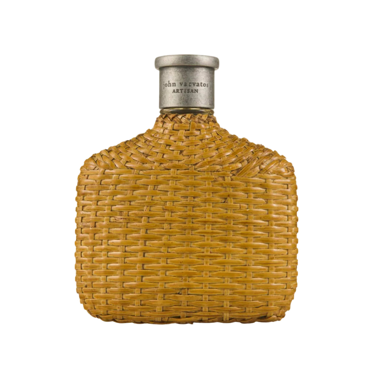 John Varvatos Artisan Eau de Toilette 125ml in the signature flask-shaped bottle hand-wrapped in caramel rattan with engraved metal cap