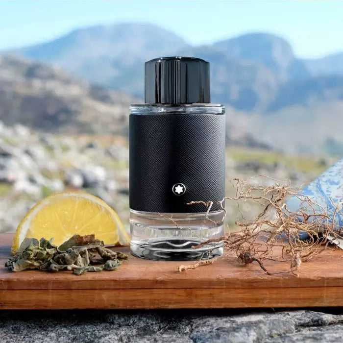 Montblanc Explorer Eau de Parfum 100ml bottle in a natural setting