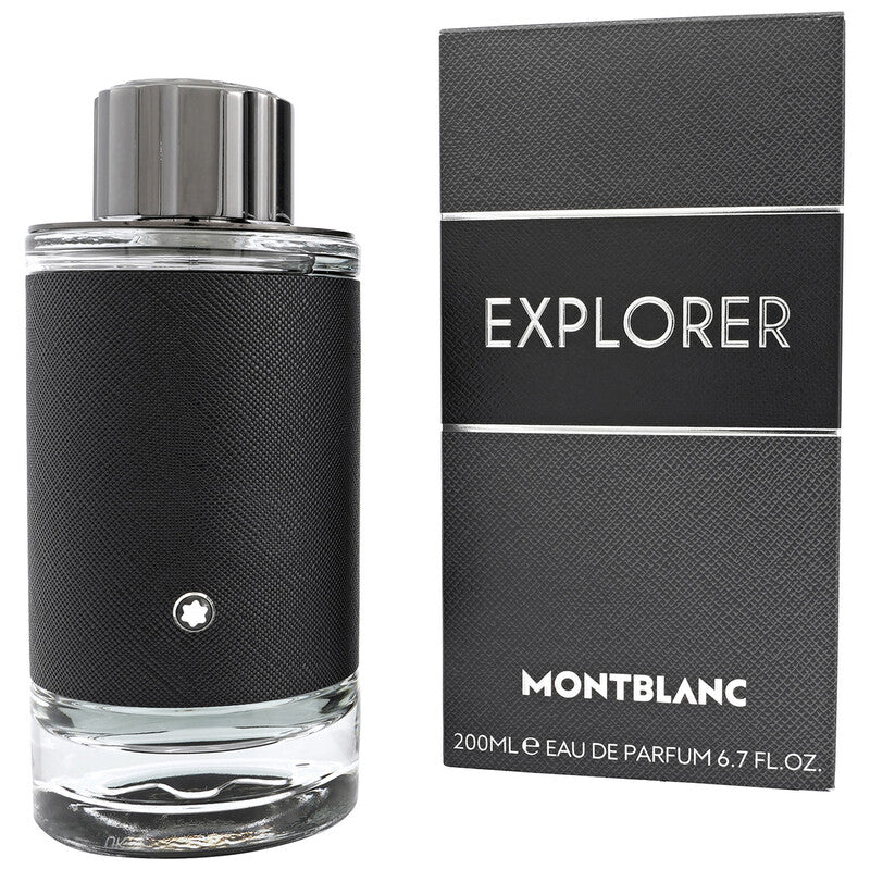 Montblanc Explorer Eau de Parfum 200ml value size in the sleek black bottle with silver Montblanc star emblem and clean minimalist design