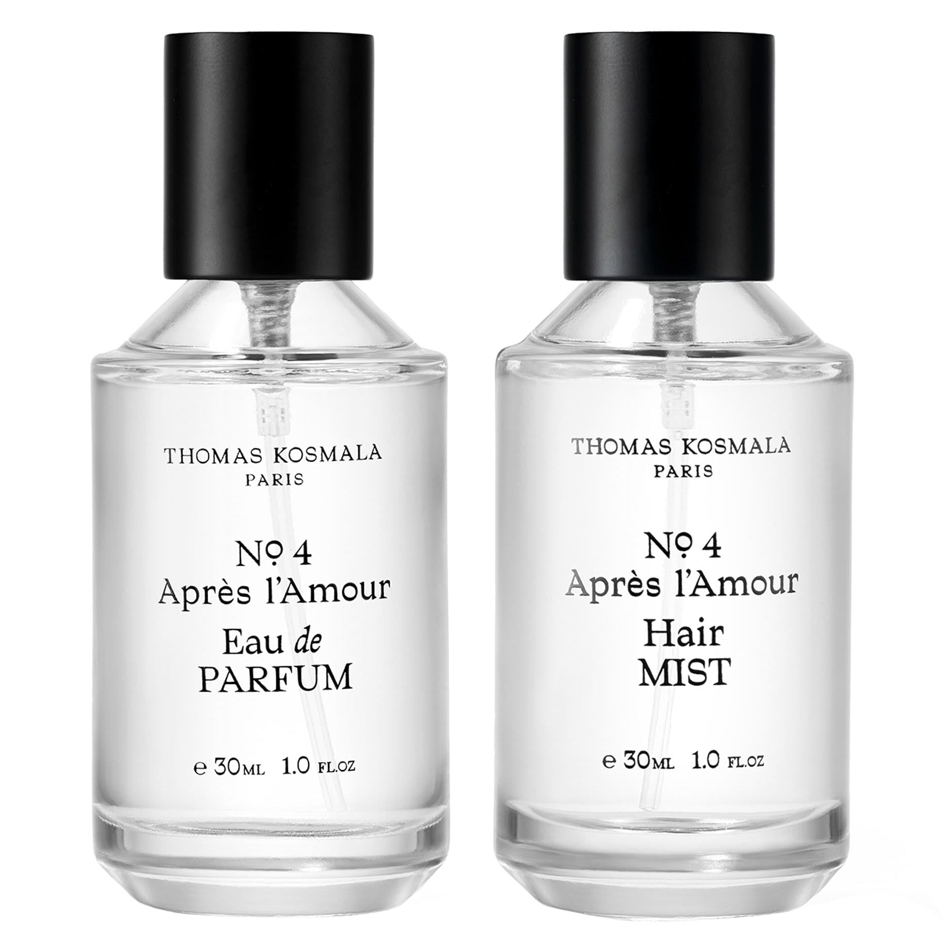 Thomas Kosmala No. 4 Après L'Amour Eau de Parfum 30ml and Hair Mist 30ml set in the signature minimalist white and gold Thomas Kosmala packaging