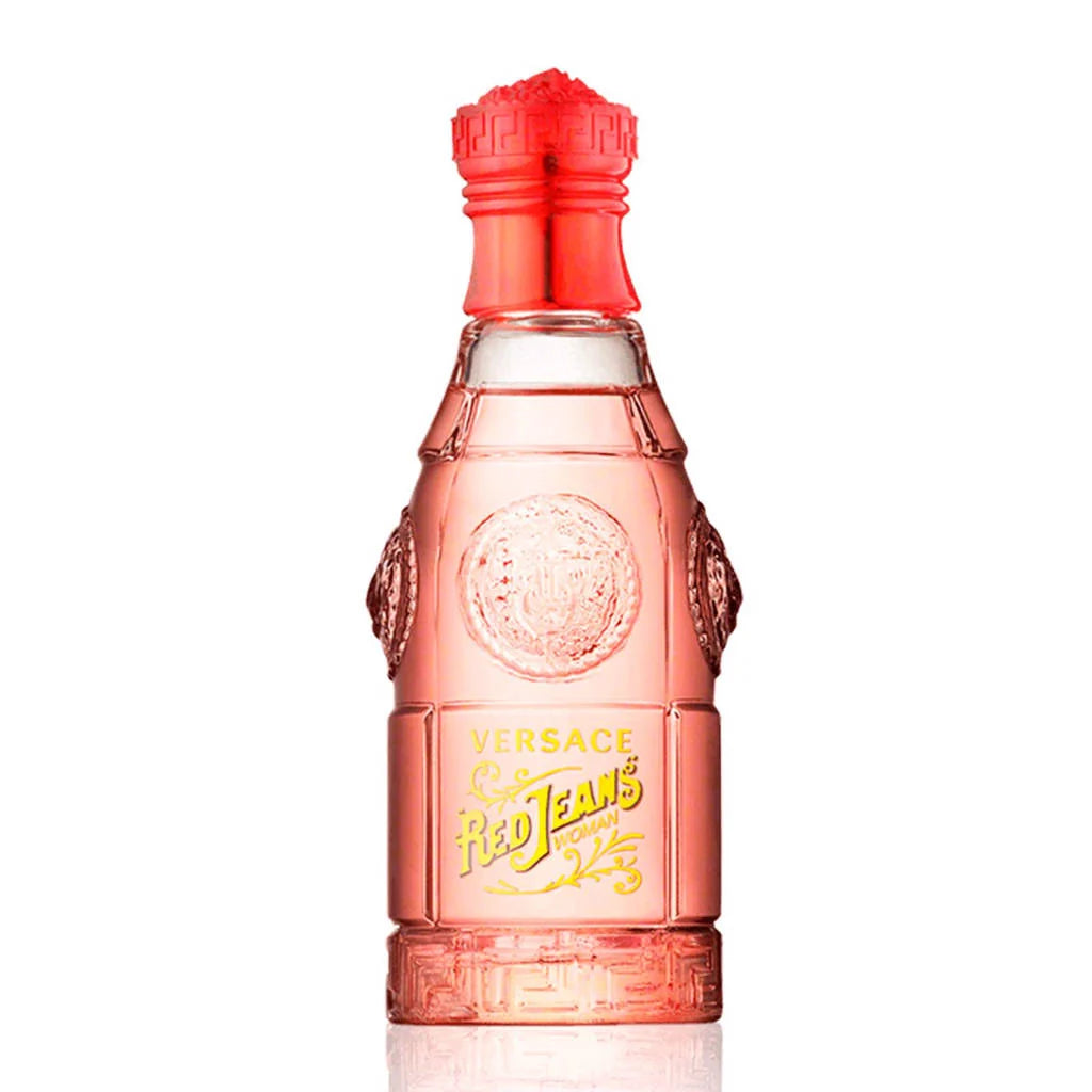 Versace Red Jeans perfume bottle on a white background