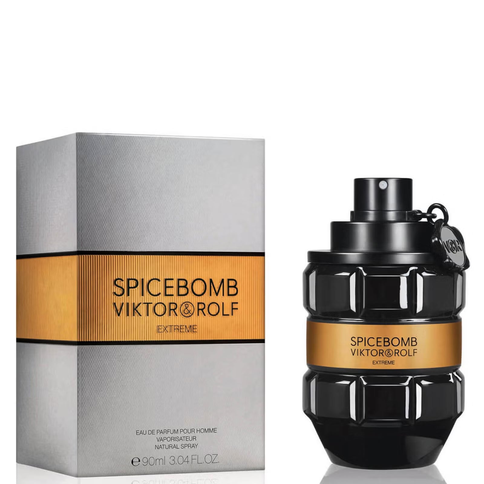 Viktor & Rolf Spicebomb Extreme Eau de Parfum 90ml bottle in grenade-shaped glass with copper ring