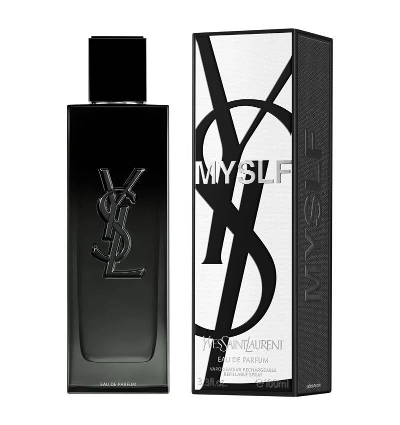 YSL MYSLF Eau de Parfum refillable 100ml bottle in black lacquered glass with Cassandre logo