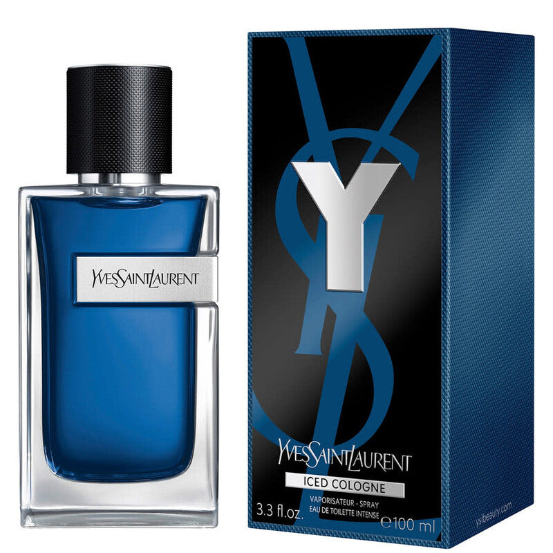 Yves Saint Laurent Y Iced Cologne Eau de Toilette Intense 100ml in the cool blue lacquered bottle with metallic Y-cut
