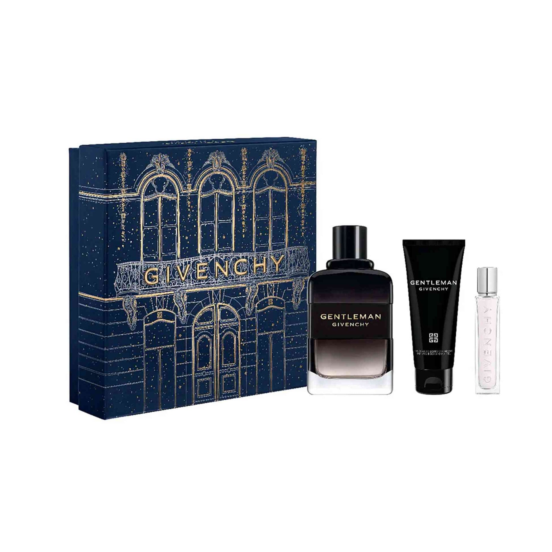 Givenchy Gentleman Eau de Parfum Boisée gift set with 100ml and 12.5ml bottles and 75ml shower gel