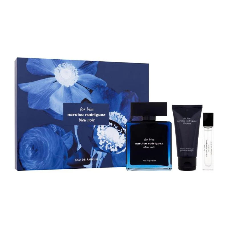 Narciso Rodriguez Bleu Noir Eau de Parfum 100ml gift set with 10ml travel spray and 50ml shower gel for men
