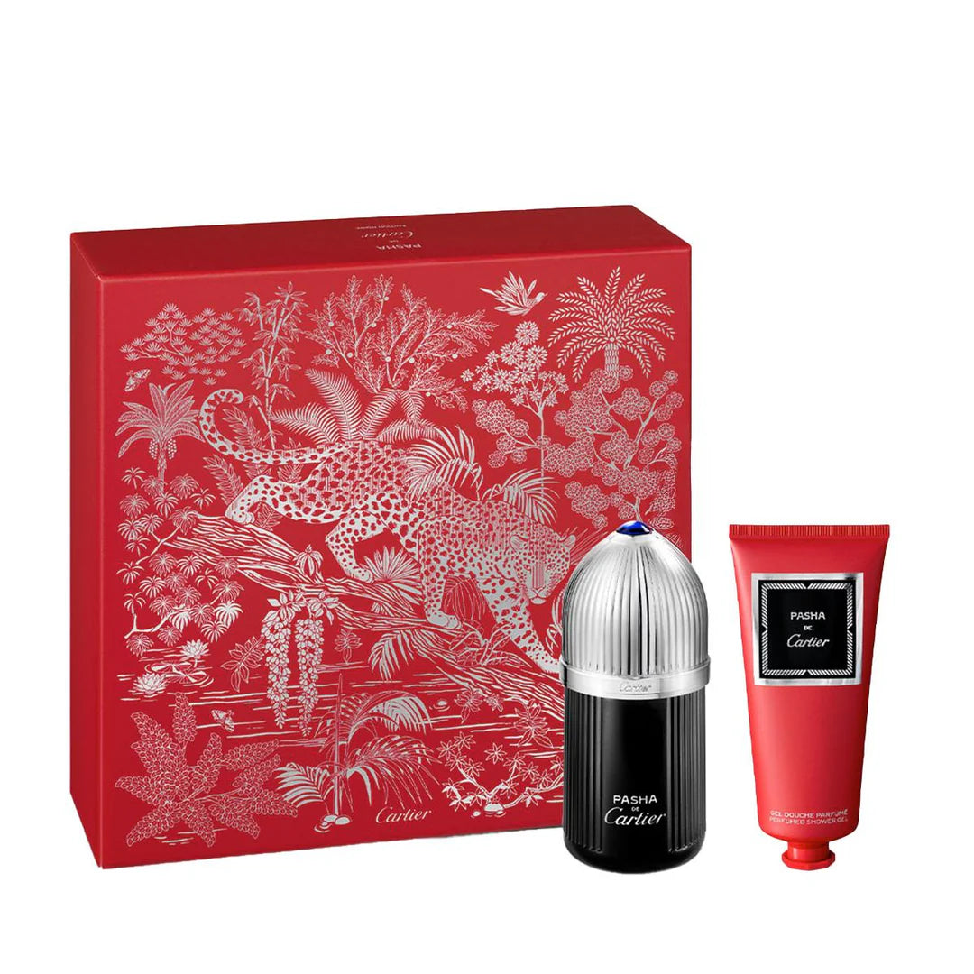 Cartier Pasha de Cartier Édition Noire gift set with 100ml Eau de Toilette and 100ml shower gel in iconic red panther packing 