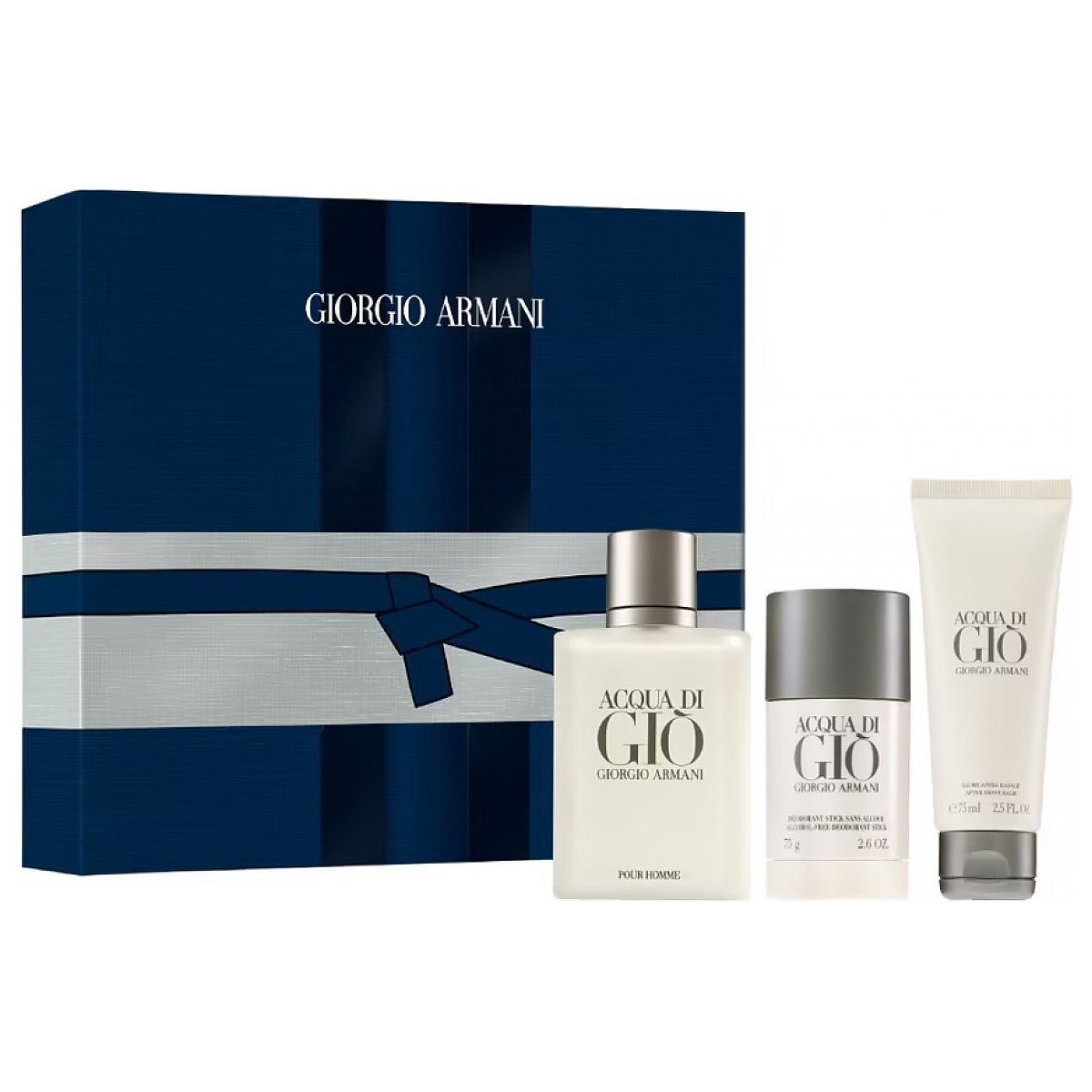 Giorgio Armani Acqua di Gio perfume set with gift box on a white background