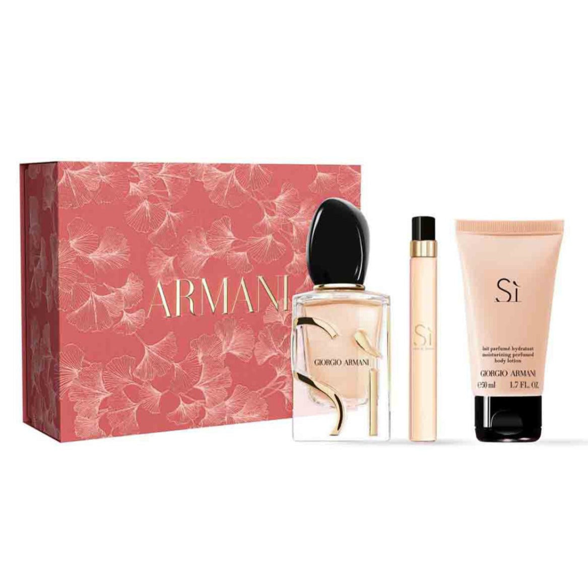 Giorgio Armani si perfume set with a 50ml perfume, 10ml miniature and 50ml body lotion