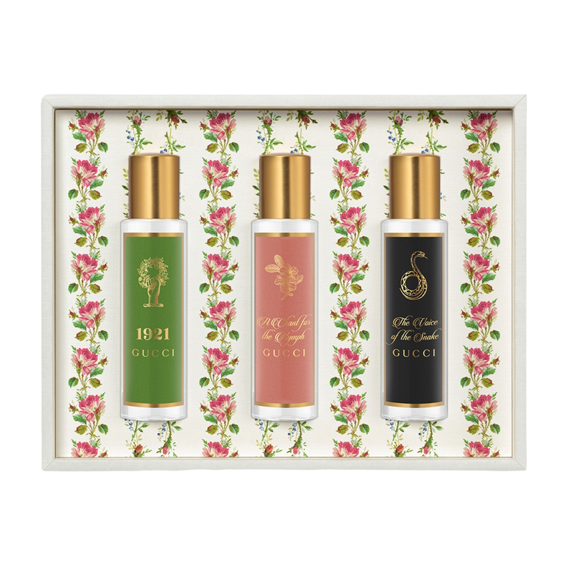 Gucci The Alchemist's Garden miniature set with three 15ml lacquered glass flacons — 1921, A Chant for the Nymph and The Voice of the Snake