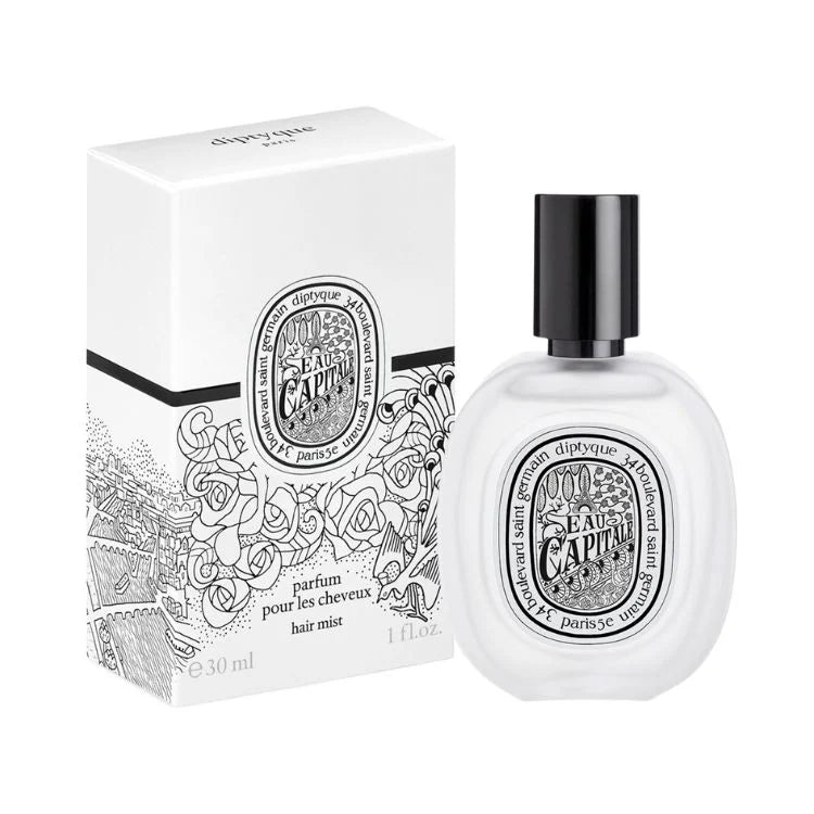 Diptyque Eau Capitale hair mist bottle and packaging on a white background