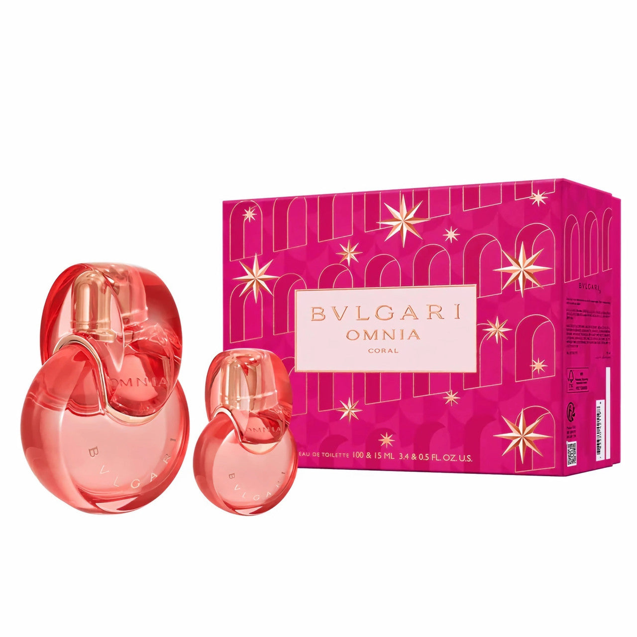 Bvlgari Omnia Coral Eau De Toilette gift set with 100ml perfume bottle and 15ml travel spray in elegant packaging