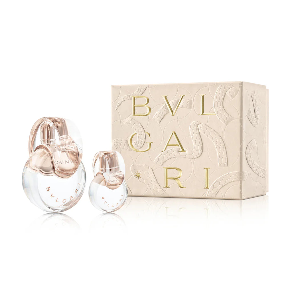Bvlgari Omnia Crystalline Eau de Toilette 100ml and 15ml gift set with iconic frosted glass flacon and crystal-inspired design