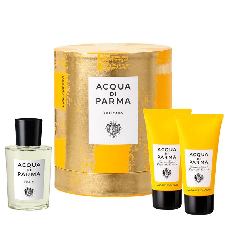 Acqua di Parma Colonia gift set with 100ml Eau de Cologne, 75ml hand and body wash and 75ml body lotion in the iconic bottle