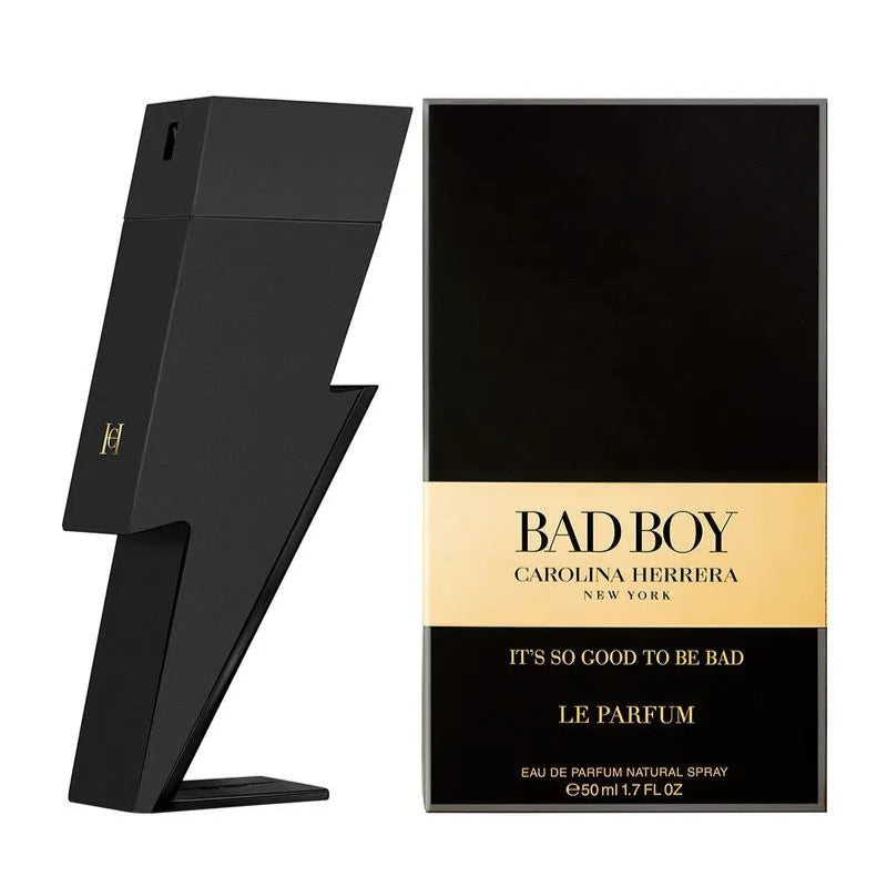 Carolina Herrera Bad Boy Le Parfum 50ml – bold, spicy, and woody men's fragrance in a lightning bolt-shaped bottle