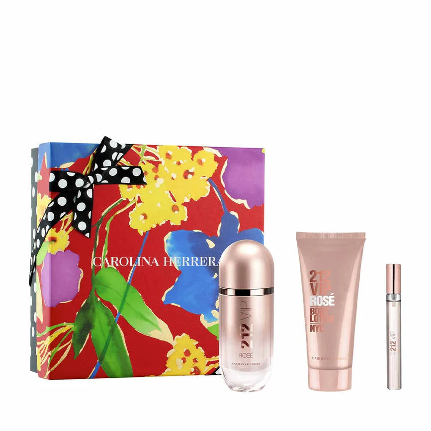 Carolina Herrera 212 VIP Rosé Eau de Parfum gift set with 80ml and 10ml in the iconic rosé bottle and 100ml body lotion