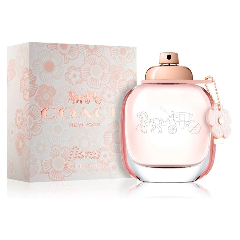 Coach Floral Eau De Parfum 90ml bottle with signature tea rose charm and floral fragrance notes