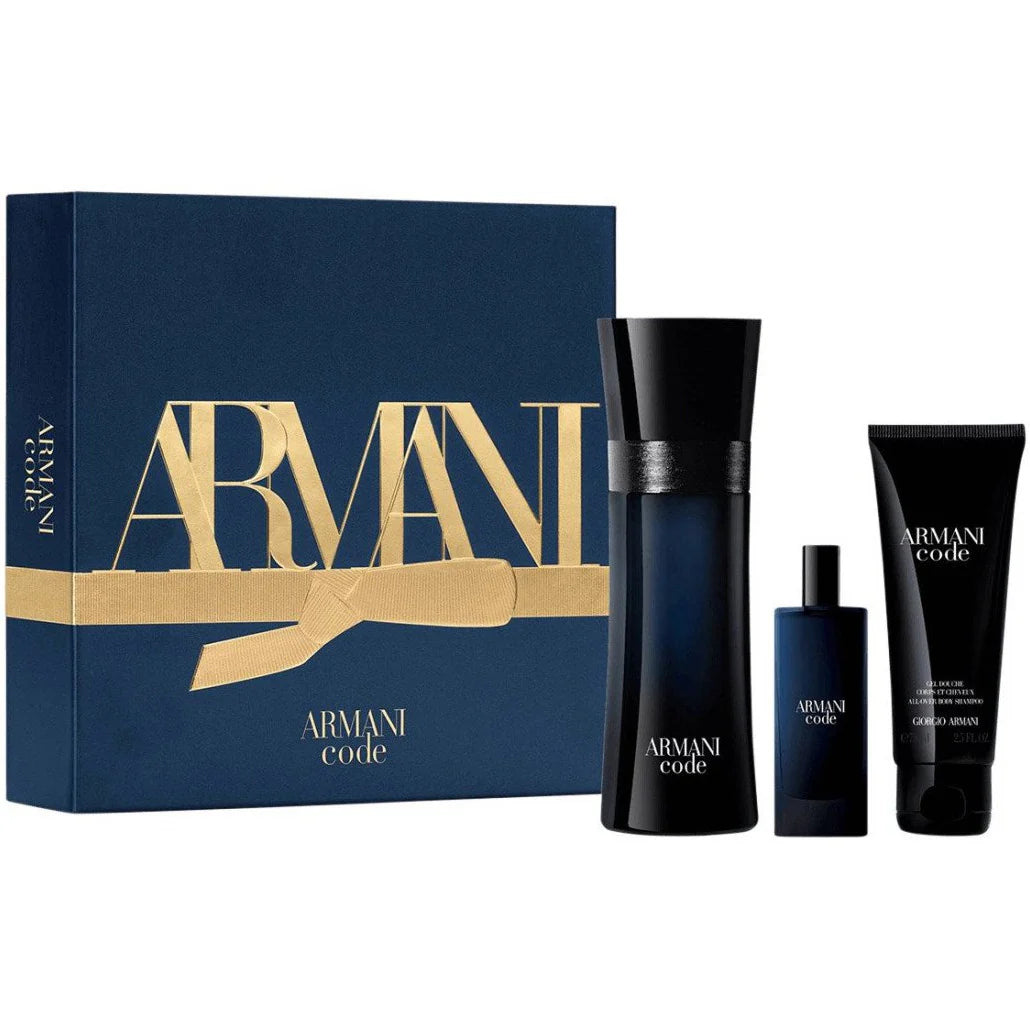 Armani Code Men Eau De Toilette 75ml 15ml and Body Shampoo 75ml luxury masculine fragrance and grooming set