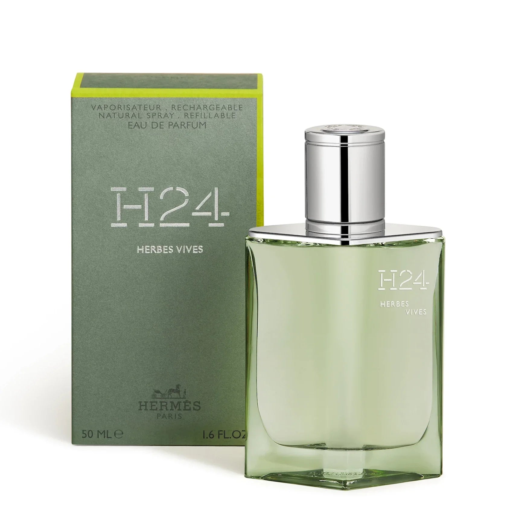 Hermes H24 Herbes Vives 50ml perfume bottle and packaging