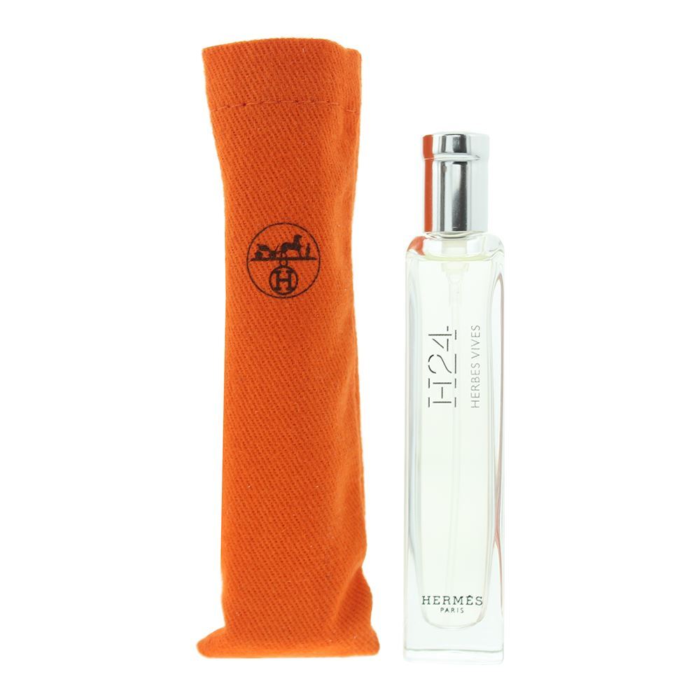 Hermes H24 Herbes Vivses travel perfume bottle with an orange case