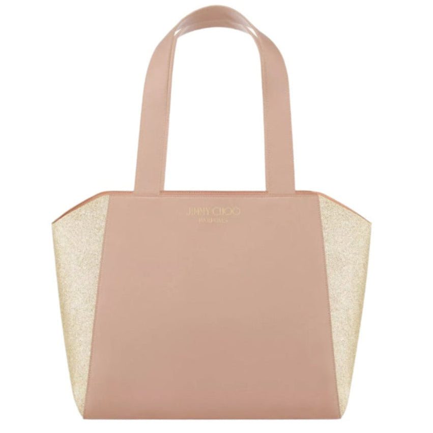 Jimmy Choo Tote Bag in soft pink leather with shimmer gold accents, elegant and spacious tote bag