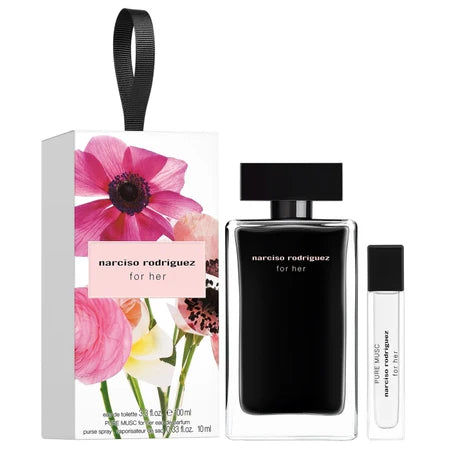 Narciso Rodriguez For Her Eau De Toilette 100ml with Pure Musc Eau De Parfum 10ml travel spray set