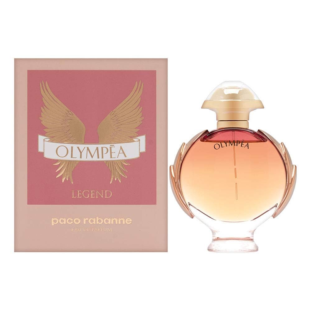 Paco Rabanne Olympea Legend perfume bottle and packaging on a white background