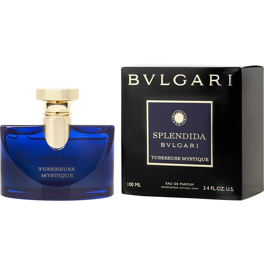 Bvlgari Splendida Tubereuse Mystique perfume bottle and packaging on a white background