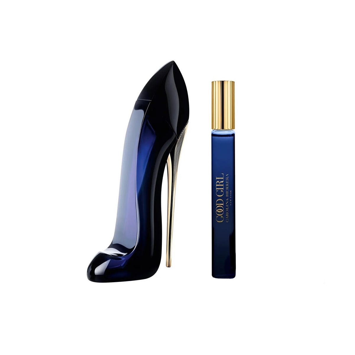 Carolina Herrera Good Girl Eau de Parfum travel exclusive set with 80ml and 10ml in the iconic midnight blue bottle with gold Carolina Herrera branding